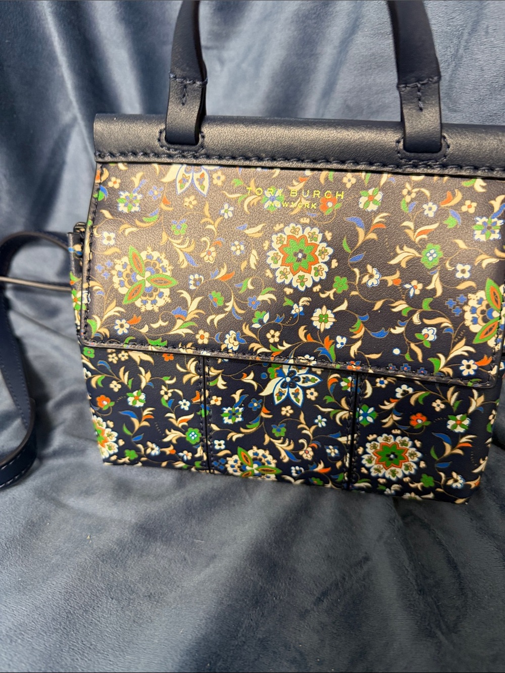 Tory Burch Black Floral Print Leather Mini Satchel